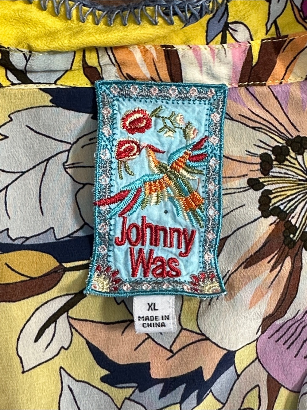 🌸 Johnny Was 100% Silk Yellow Floral Boho Blouse XL 💛 - Picture 2 of 6